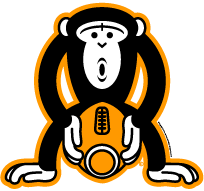 Orange sticker of Monkey Fucking a Football